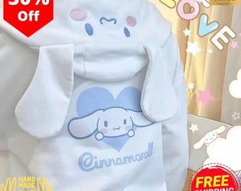 Sudadera con capucha de dibujos animados de Sanrio Kuromi y Cinnamoroll: linda sudadera con bordado japonés, abrigo tipo cárdigan My Melody para estudiantes.