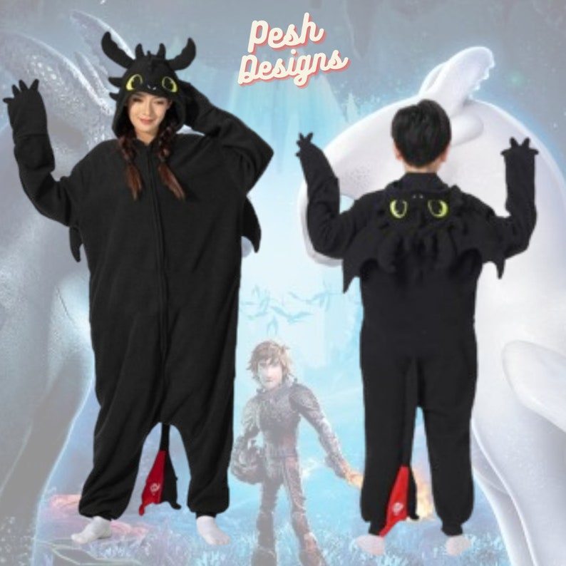 Dragon Lovers Cosplay Romper Unique Animal Hooded Pajamas Costume Outfit for Couples' Sleepwear Cozy and Memorable Nightclothes Gloves Black dragon