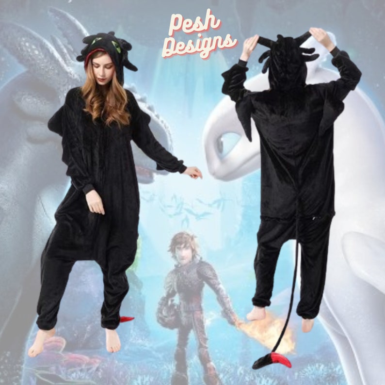 Dragon Lovers Cosplay Romper Unique Animal Hooded Pajamas Costume Outfit for Couples' Sleepwear Cozy and Memorable Nightclothes Black Dragon