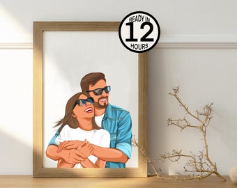 Custom Couple Portrait Digital, Illustration From Photo, Faceless Portrait Print, Personalized Portrait For Him, Cartoon Portrait