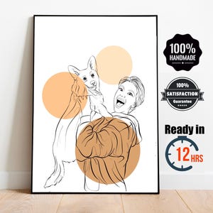 Custom Family with Pet Portrait, Personalized Gift for Family, Portrait from Photo, Faceless Drawing, Custom Illustration, Printable Art
