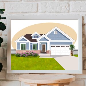 Aangepast huisportret van foto, cartoon thuisportret digitale print, nieuw huiscadeau, housewarmingcadeau, slotcadeau makelaar