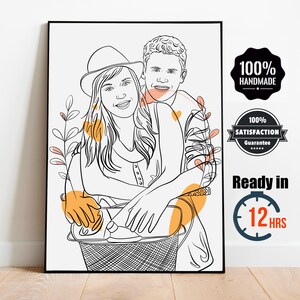 Custom Family Line Art Portrait, Personalized Gift For Family, Custom Line Drawing From Photo, Gift For Him