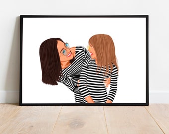 Custom Mother's Day Gift - Personalized Family Portrait -  Faceless Portrait From Photo Birthday Gift For Grandma