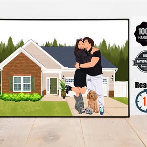 Family Portrait With House,Personalized House Portrait, New Home Gift, Housewarming Gift, Personalized Gift, Home Portrait From Photo