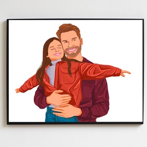 Family Illustration From Photo, Custom Cartoon Portrait, Personalized Wall Art, Christmas Gift For Dad, Faceless Portrait, First Dad Gift