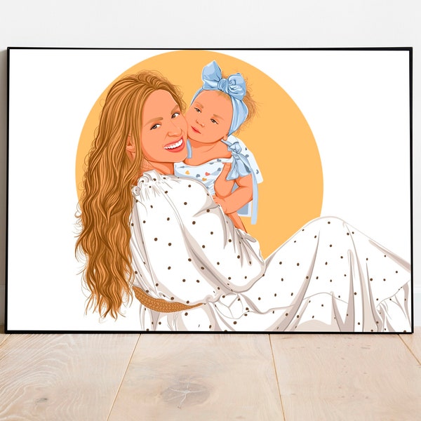 Custom Mother's Day Gift - Personalized Family Portrait -  Faceless Portrait From Photo Birthday Gift For Grandma