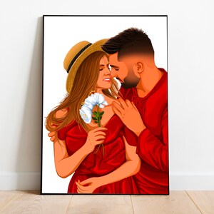 Retrato personalizado digital de casal, ilustração de foto, impressão de retrato sem rosto, retrato personalizado para ele, retrato de desenho animado
