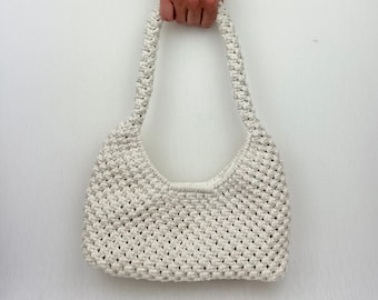 white macramé shoulder bag / white macramé shoulder bag