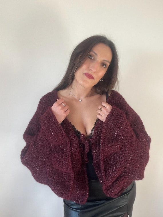 Burgundy cardigan with lurex insert