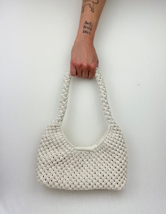 white macramé shoulder bag / white macramé shoulder bag