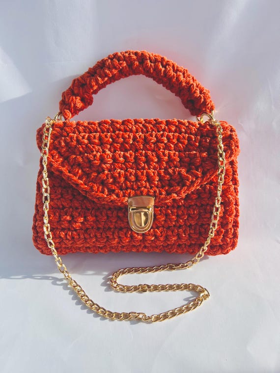 Red velvet crochet mini shoulder bag/clutch