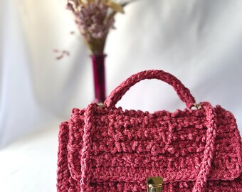 Pink velvet crochet shoulder bag/clutch