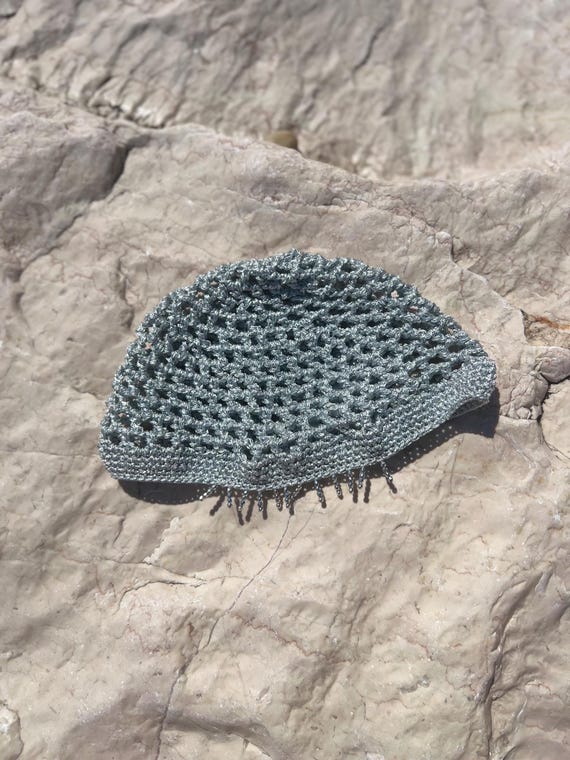 silver mesh hat/cap with beads