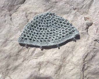 silver mesh hat/cap with beads