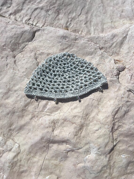 silver mesh hat/cap with beads