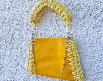 Yellow rope and leather bag