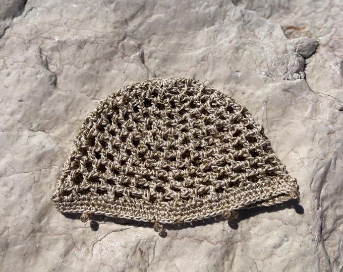 Featured listing image: gold mesh hat/cap with beads