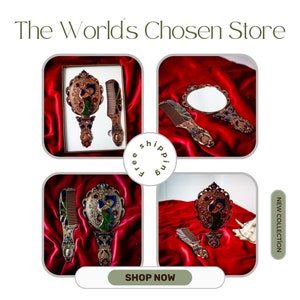 Pocket Mirror and Comb Set With Peacock Pattern and Elegant Stones, Pocket Carrying and Bag Mirror and Comb, Wintage Mirror Set zdjęcie 1