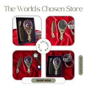 Pocket Mirror and Comb Set With Purple Stylish Stones and Swan Design, Pocket Carrying and Bag Mirror and Comb, Wintage Mirror Set