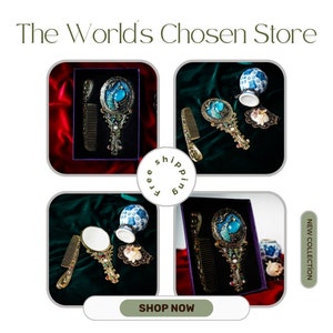 Pocket Mirror and Comb Set With Blue Stylish Stones and Swan Design, Pocket Carrying and Bag Mirror and Comb, Make-up Mirror
