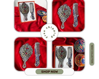 Peacock Patterned Pocket Mirror and Comb Set, Pocket Carry and Bag Mirror and comb, Makeup Mirror, Wintage Mirror Set