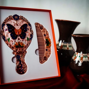 Gift Mirror Comb With Butterfly and Detailed Flower Pattern, Pocket Carry and Bag Mirror, Makeup Mirror zdjęcie 2