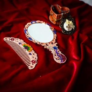 Gift Mirror Comb With Butterfly and Detailed Flower Pattern, Pocket Carry and Bag Mirror, Makeup Mirror zdjęcie 4