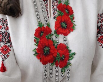 Poppy Seed Necklace - UkrainianTraditional Handmade Beaded Flower Necklace - Gift for Mother.