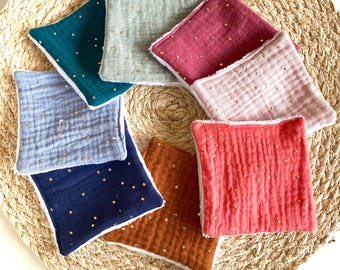 Lingettes démaquillantes lavables /soins bébé/lot cotons démaquillants en double gaze