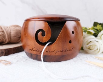 Custom Engraved Yarn Bowls, Engraved and Drilled Yarn Bowls, Knitting Crochet Accessories for Crochet and Knitting Gifts, Wooden Yarn Bowls