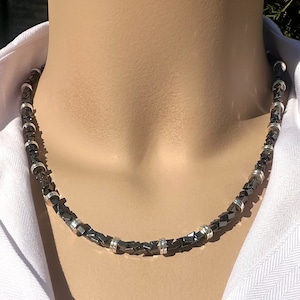 Hematite Choker Necklace,Stainless Steel Accents,Natural Gemstone Necklace Choker,Gift for mom,Mothers day Gift,Gift for her