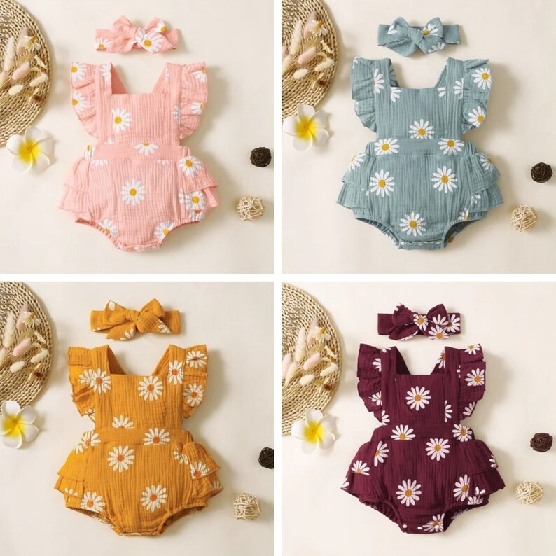 Baby Girl Floral Romper, Spring Sleeveless Romper With Head Bow, Baby ...