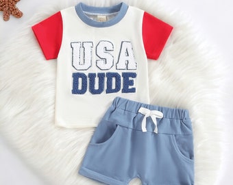 Embroidered USA Dude Baby Boy Outfit, Cute Fourth of July Baby Set, 1st 4th Of July, Independence Day, Baby Boy Clothes,Patriotic Baby