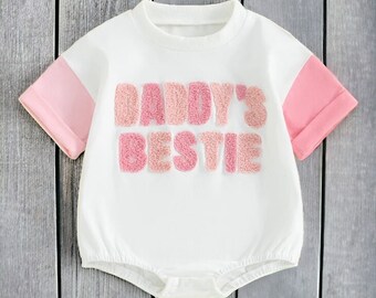 Embroidery Daddy's Bestie, Daddy's Girl Baby Outfit, Bubble Romper, Baby Girl Clothes, Father's Day Baby, Mother's Day For Baby Outfit