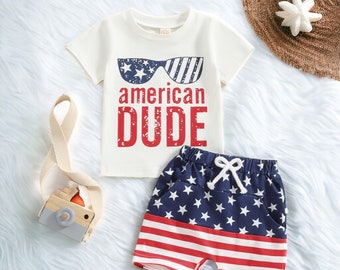 Baby Boy 4th of July Outfit, American Dude T-shirt And Shorts,Baby Boy Clothes,Patriotic Baby,First 4th Of July,Western American Boy