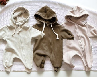 Blank Baby Girl Romper, Baby Shower Gift, Coming Home Outfit, Bubble Romper, Baby Pocket Hooded Zip-up Jumpsuit, Baby Announcement Outfit