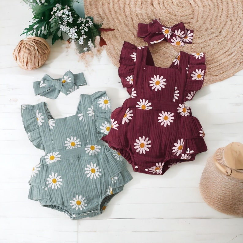 Baby Girl Floral Romper, Spring Sleeveless Romper With Head Bow, Baby ...