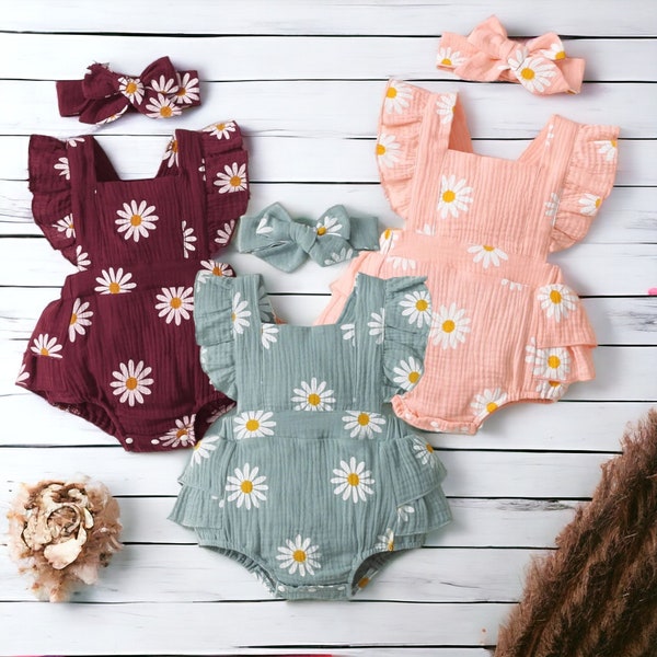 Baby Girl Floral Romper, Spring Sleeveless Romper With Head Bow, Baby Clothes,Newborn Outfit, Baby Shower Gifts