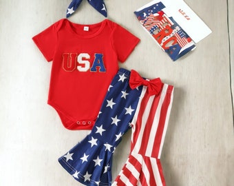 USA Baby Girl Outfit, Baby Girl 4th of July Set, July 4th Girls Outfit, , First 4th of July Outfit, Infant Girl Clothes