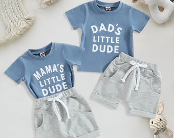 Mama's Little Dude Outfit, Dad's Little Dude Toddler Shirt, Minimalist Kids Set, Mother's Day Father's Day Shirt, Baby Boy Full Outfits