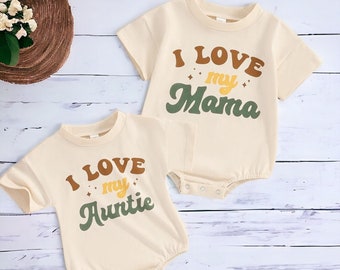 I Love My Mama Romper, I Love My Auntie Bodysuit, Groovy Baby Outfit, Retro Groovy Baby Romper, Mother's Day Baby Outfit