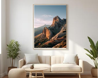 Sunlit Mountain Landscape Poster | Matte Vertical Wall Art