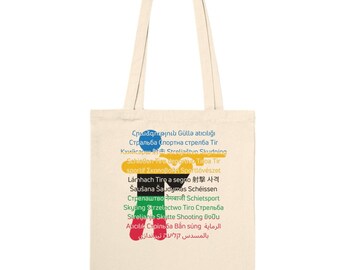 Multilingual Shooting Sport Art Tote Bag - Unique, Stylish, Eco-Friendly