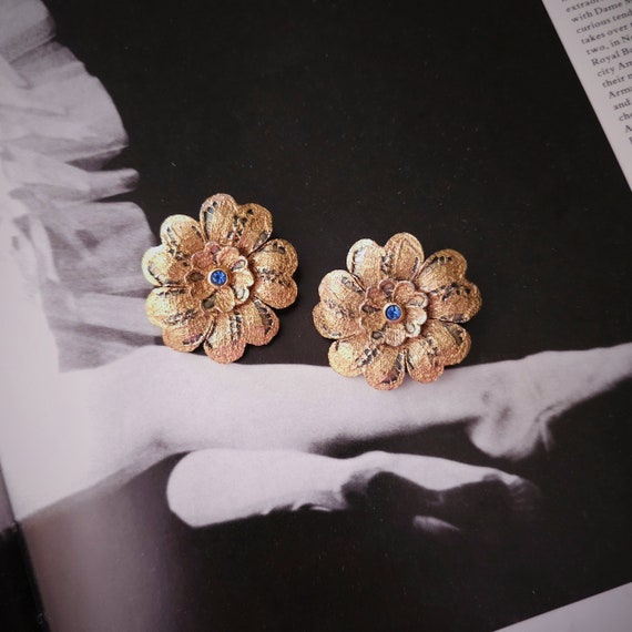 vintage flower earrings Yves Saint Laurent 22k wi… - image 5