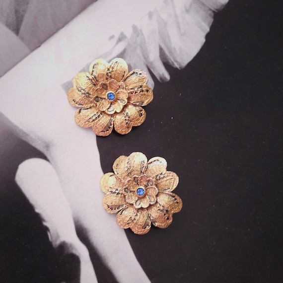 vintage flower earrings Yves Saint Laurent 22k wi… - image 2
