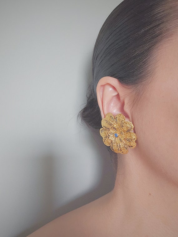 vintage flower earrings Yves Saint Laurent 22k wi… - image 6