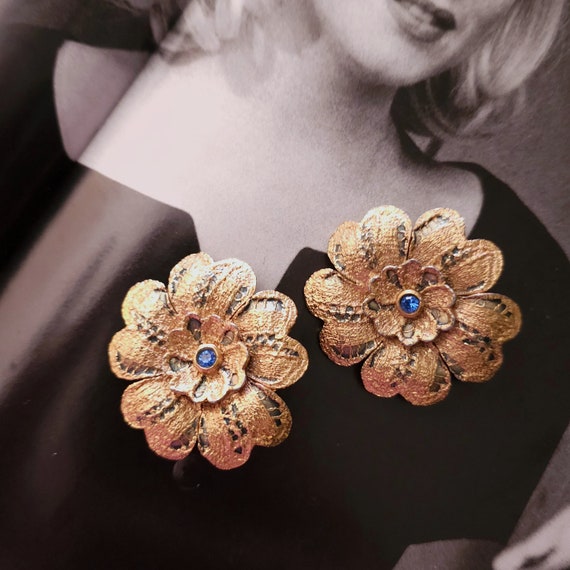 vintage flower earrings Yves Saint Laurent 22k wi… - image 1
