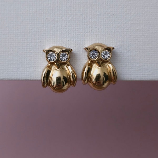 Guy Laroche, vintage jewelry earrings, vintage gold owl Clip on Earrings, AmorAmorVintage