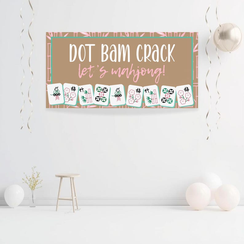 Mahjong Party Banner, Girls Night Game Sign (Editable Canva Template) image 2